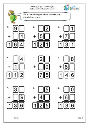 written addition missing digits  addition maths worksheets