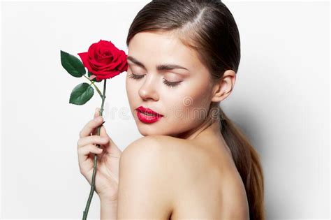 Woman With A Rose In His Hands Charm Stock Photo Image Of Health
