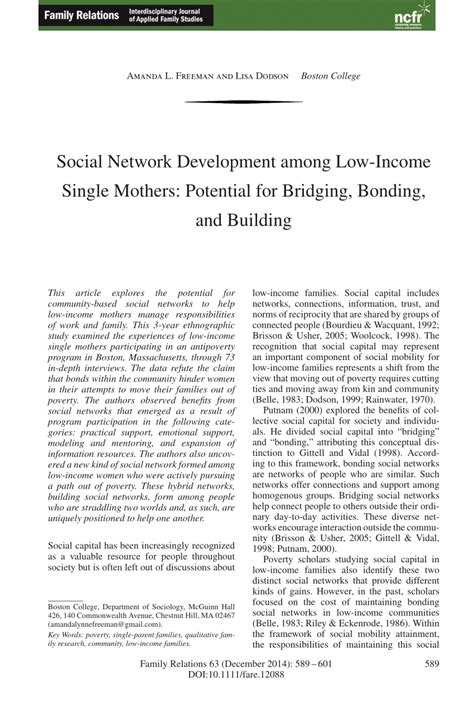 Pdf Social Network Development Among Low Income Single Mothers