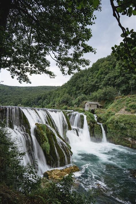 Una Canyon With Waterfalls Cascade In Bosnia And Herzegovina Stock
