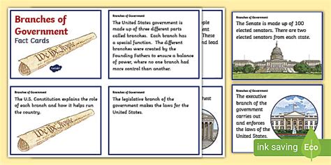 Branches Of Government Fact Cards For 3rd 5th Grade Twinkl