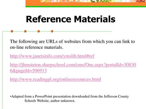 Reference material (rm)—material or substance one or more of whose property values are sufficiently homogeneous, stable, and well established to be used for the calibration of an apparatus. PPT - Reference Materials PowerPoint Presentation, free download - ID:23682