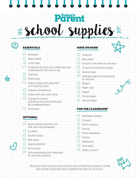 Printable School Supplies Checklist