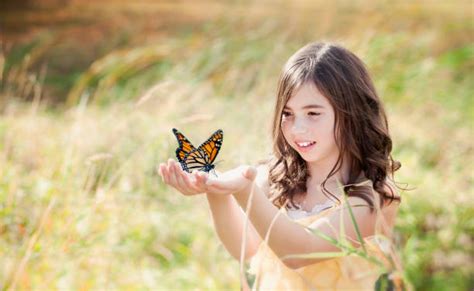 Royalty Free Butterfly Human Hand Little Girls Monarch Butterfly