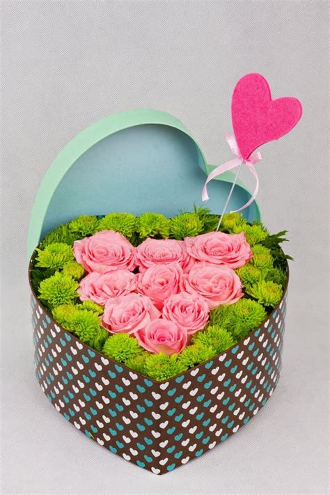 Heart Shaped Box Of Flowers Stock Image Image Of Bouquet Green 39324859