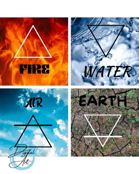 Fire Water Air Earth Four Elements Digital Art Print Etsy