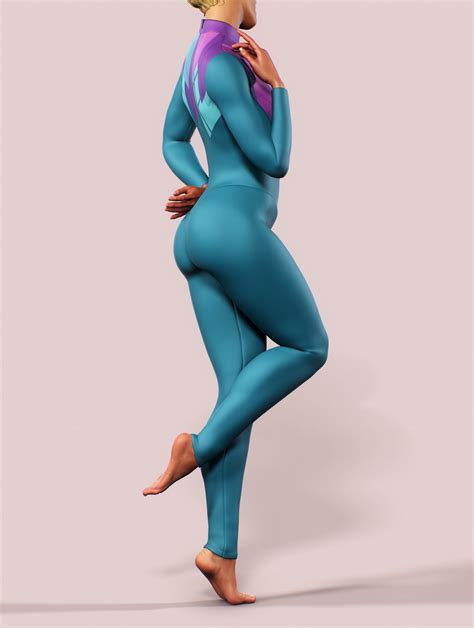 Turquoise Long Sleeve Bodysuit Workout Jumpsuit Blue Geometry Etsy