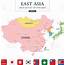 East Asia Map Full Color High Detail Separated All Countries Vector 
