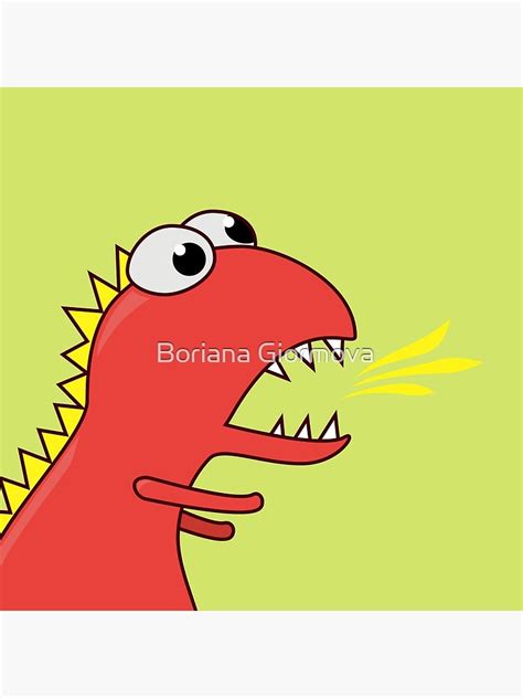 Fire Breathing Cute Cartoon Dinosaur Poster For Sale By Azzza Redbubble