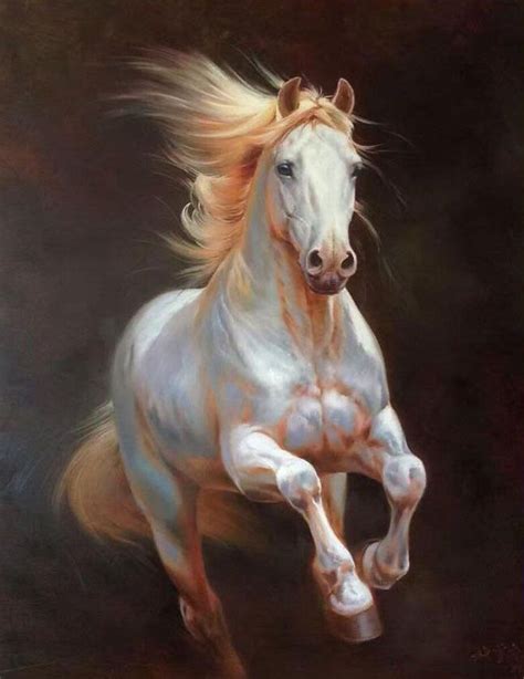 Chop321 100 Hand Painted Abstract Animal White Horse Art Oil Painting