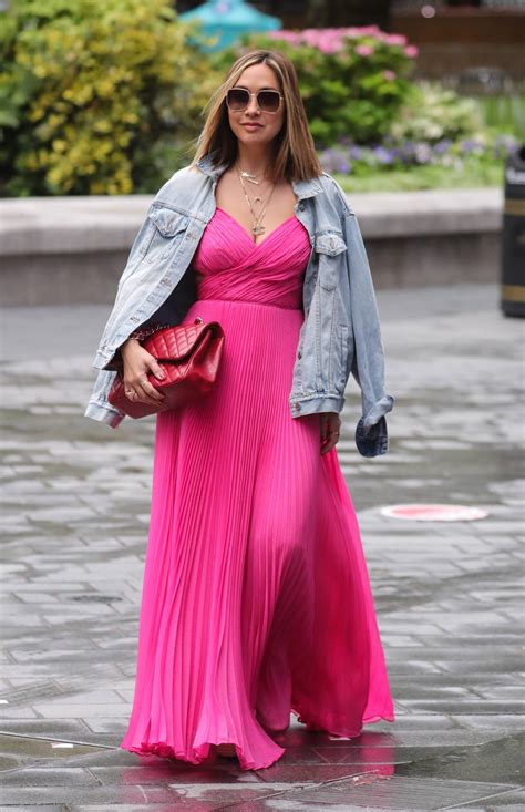 Myleene Klass In Long Pink Dress Arriving At Smooth Radio In London