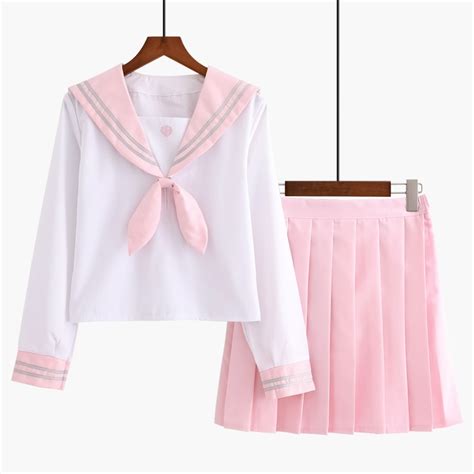 Women High School Uniform Sweet Cute Pink Girls Jk Preppy Style Sailor