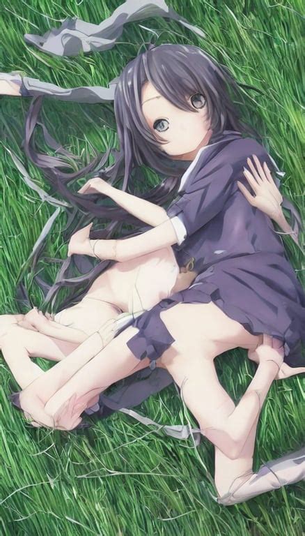 Prompthunt Two Cute Anime Character Lying In A Grass Bed Huggig