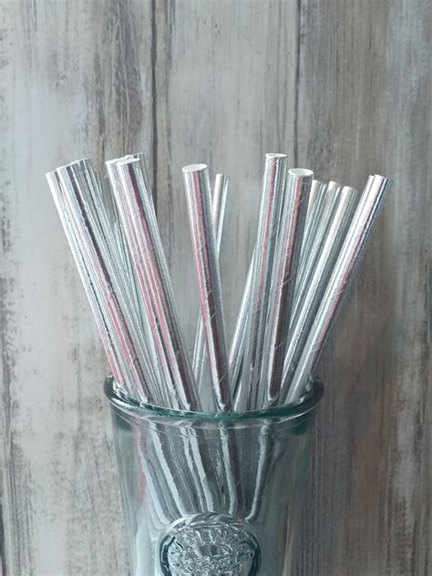 8 20cm Silver Papers Straws Silver Paper Straws Silver Etsy