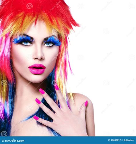 Punk Model Girl With Colorful Dyed Hair Stock Image Image Of