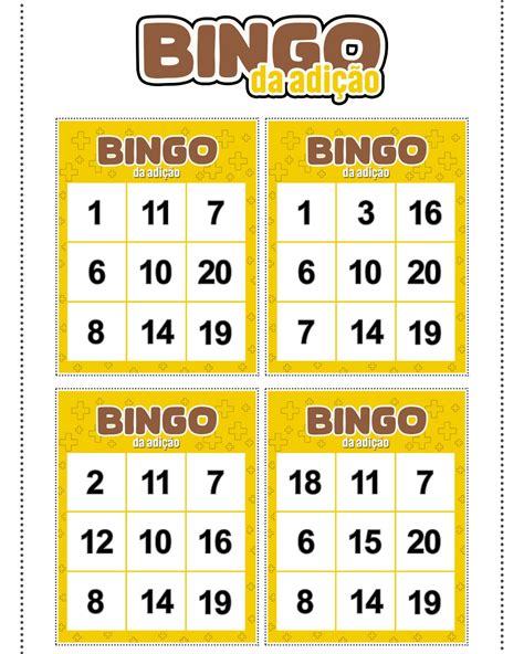Bingo Da Adição Para Imprimir