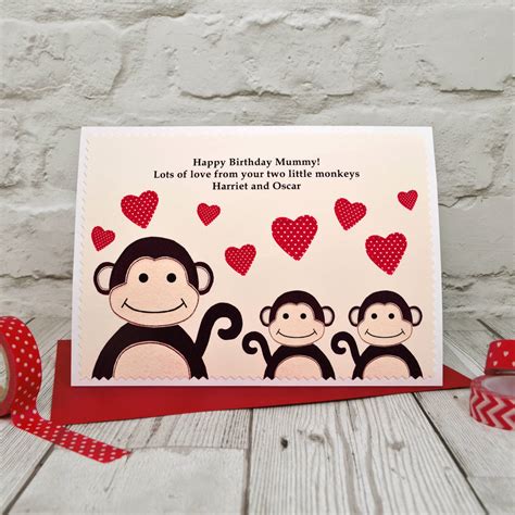 Monkey Birthday Card From One Two Or Three Children By Jenny Arnott