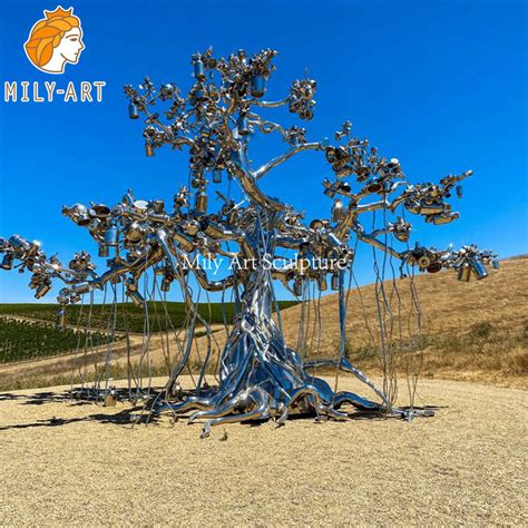 Large Mirror Polished Metal Tree Sculpture Milystatue