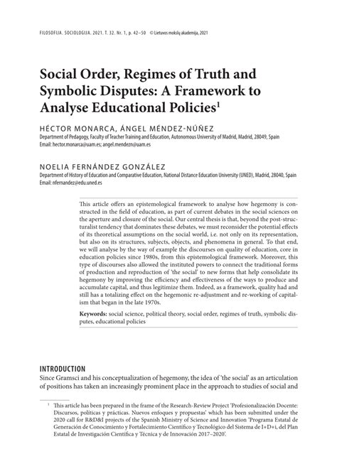 Pdf Social Order Regimes Of Truth And Symbolic Disputes A Framework To Analyse Educational