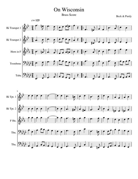 on wisconsin sheet music for trombone cornet tuba french horn mixed