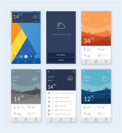 The Weather App Is Designed To Look Like Its In Different Colors And Sizes