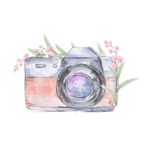 Camera Watercolor Vector Hd Images Watercolor Flower Camera