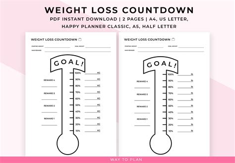Weight Loss Countdown Printable Weight Loss Thermometer Template Chart Kilo Countdown Pound