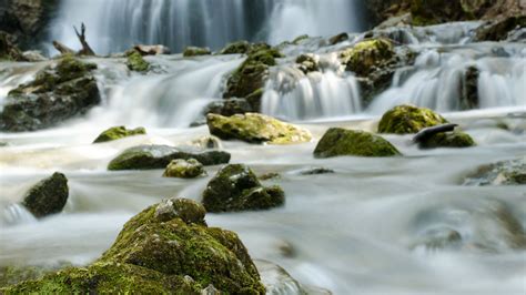 Download Wallpaper 2560x1440 Waterfall River Stones Water Flow