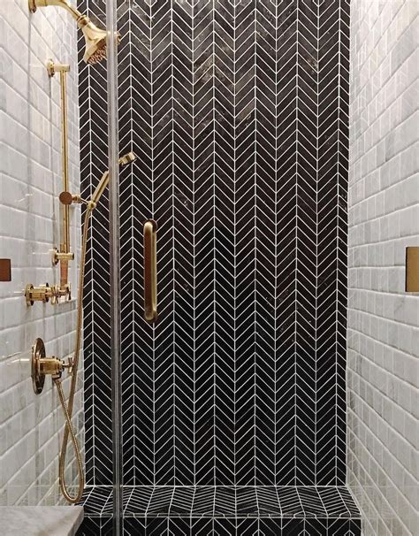 20 Black Herringbone Tile Bathroom