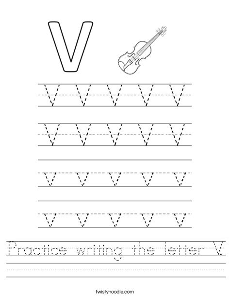 Practice Writing The Letter V Worksheet Twisty Noodle
