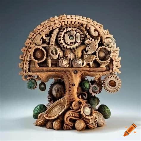 Intricate Steampunk Mayan Tree Of Life Sculpture