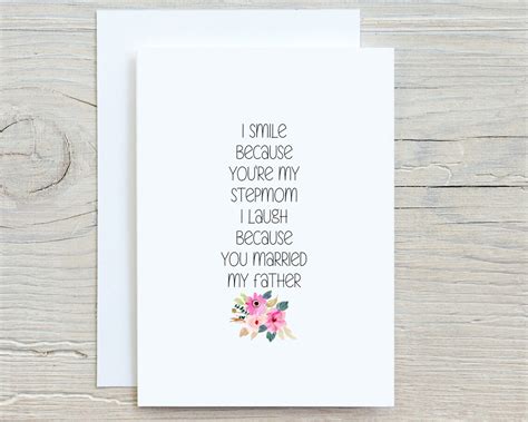 Stepmom Card Funny Mothers Day Card Stepmother T Etsy