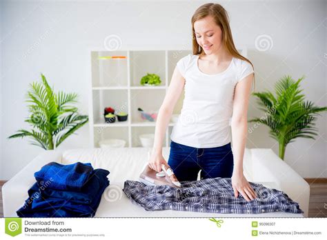 Happy Mother Ironinglaundry Stock Image Image Of Beautiful Board
