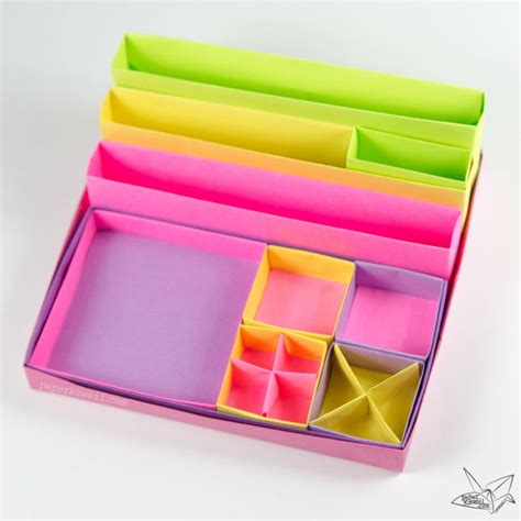 Origami Desk Organiser Tutorial Nested Boxes Paper Kawaii Origami