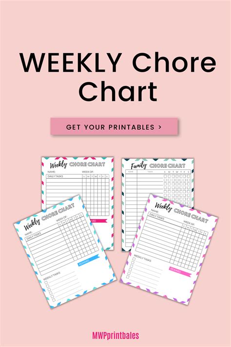 The Printable Weekly Chore Chart Is Shown In Three Different Colors And