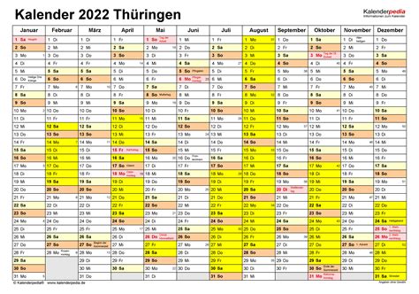 Kalender 2022 Thüringen Ferien Feiertage Pdf Vorlagen