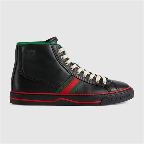 Mens Gucci Tennis 1977 High Top Sneaker In Black Leather Gucci Ae