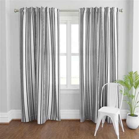 Gray Stripes Curtain Panel Vintage Ticking Gray Vertical By Etsy