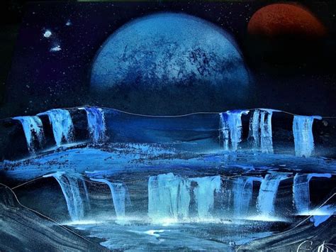 Planet Behind Waterfall Patman81740 Paintings And Prints Astronomy