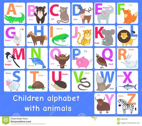 Children Alphabet With Animals. Vector Letters Set Stock Vector