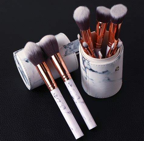 White Marble Pattern Makeup Pc Brush Set Onyx Bunny
