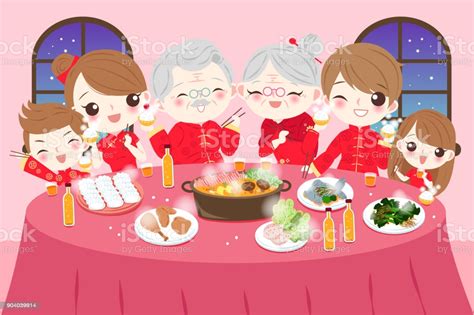 Toss to endless wealth and prosperity with one of the five yu shengs. Family With Chinese New Year Stock Illustration - Download ...
