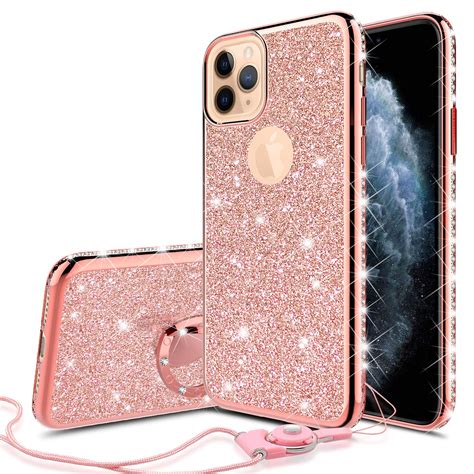 apple iphone 11 pro max case for girl women glitter cute girly ring kickstand diamond