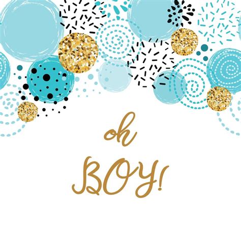 Phrase Oh Boy Cute Baby Shower Border Decorated Blue Gold Glitter Round
