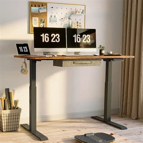 Fezibo Electric Height Adjustable Standing Desk With Drawer Rustic Brown