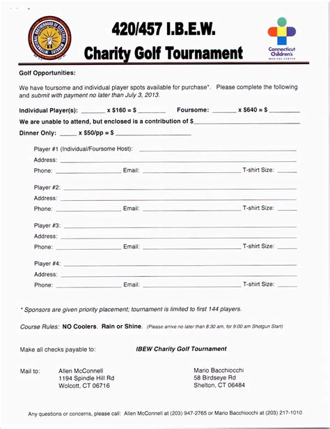 Printable Golf Tournament Registration Form Template