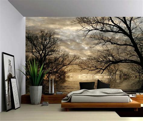 Autumn Tree Forest Lake Large Wall Mural Self Adhesive Vinyl Wallpaper Peel And Stick Fabric