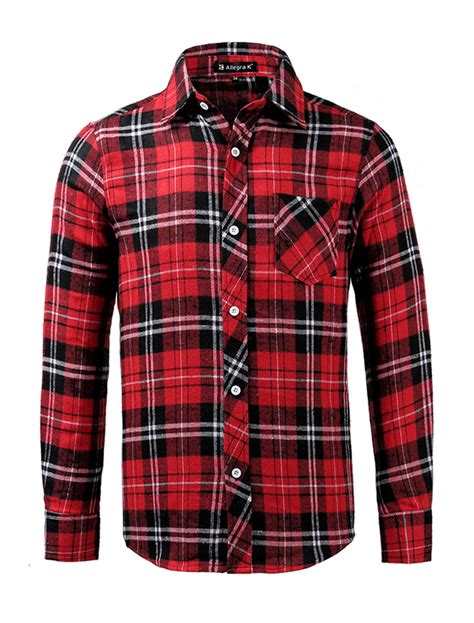 unique bargains men long sleeves check print button down plaid flannel shirt l us 42 red black