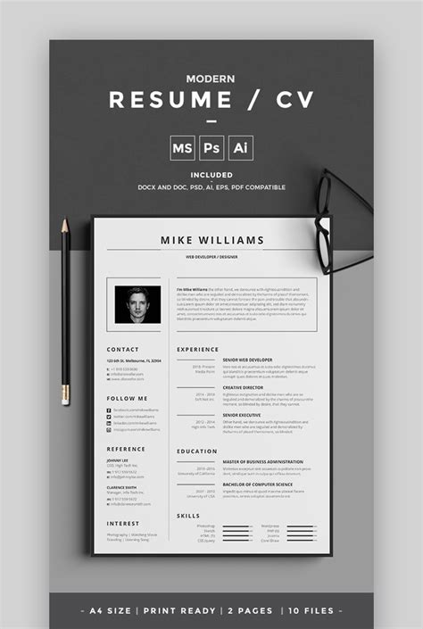 30 Illustrator Ai Resume Templates Creative Cv Designs 2021