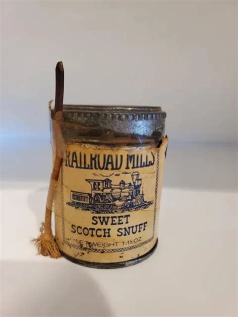 Railroad Mills Sweet Scotch Snuff Tin And Paper Label With Brush Very